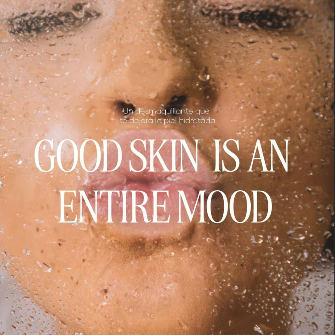 Good skin good mood phrase and woman kiss